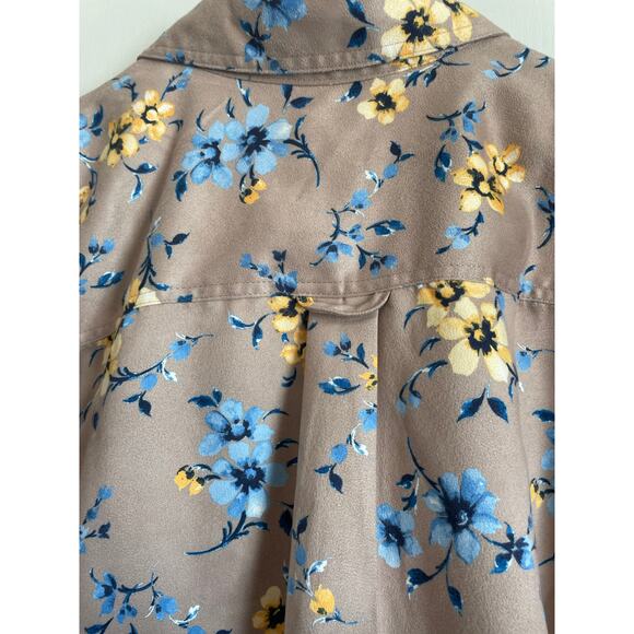 Woman Within button up shirt collar pocket tan blue floral suede feel Size 1X - Picture 4 of 9